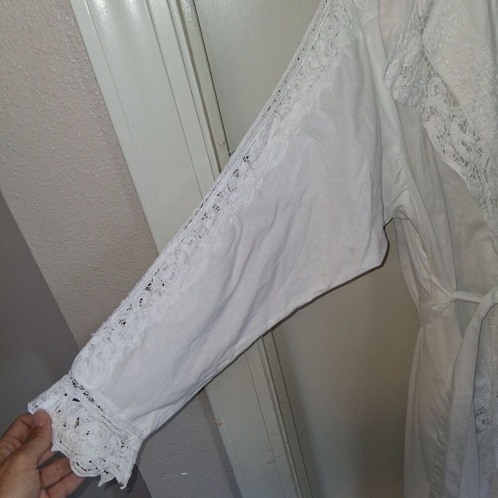 Vintage Victoria Secret Gold Label Cotton Battenburg Lace Maxi Robe White PS - Picture 5 of 12